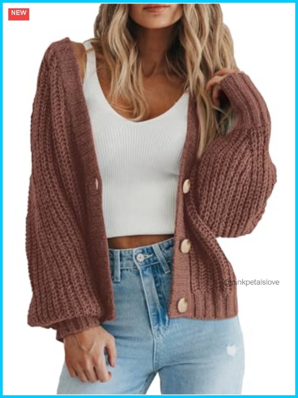 Chunky Knit Open Front Cardigan Button Down Long Sleeve V Neck Slouchy